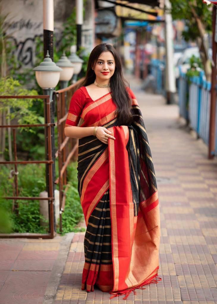 Charming Exclusive Jacquard Border Orange Color Saree