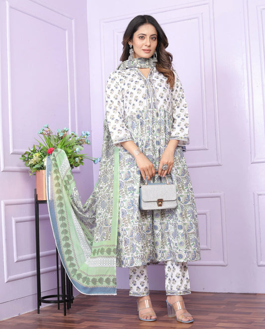 Innovative Charming Cotton Round Kurti Pant With Dupatta