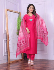 Trendy  V Neck Butterfly Work Pink Color Salwar Suit