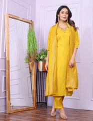 Haldi Wear Viscose Muslin Yellow Color Salwar Suit