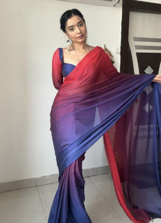 Double Tone Blue Color Shade Ready To Wear Saree