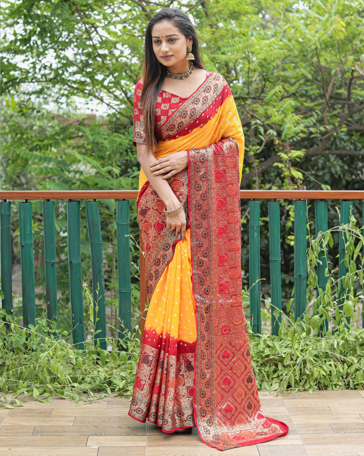 Fabulous Bandhej Silk Yellow Color Saree