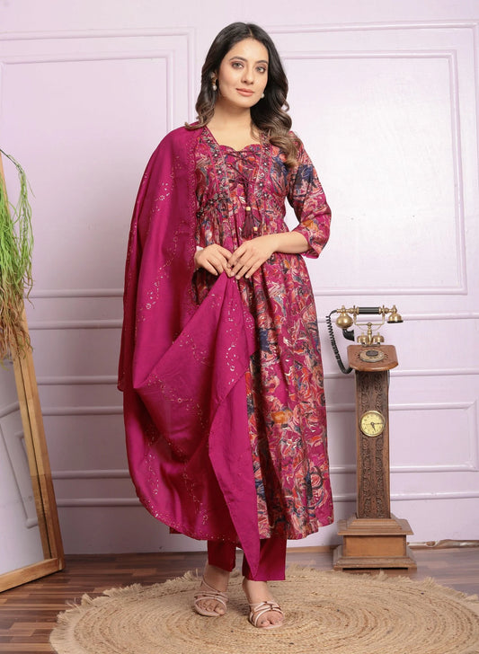 Fashionable Dark Pink Color Round Kurti Pair