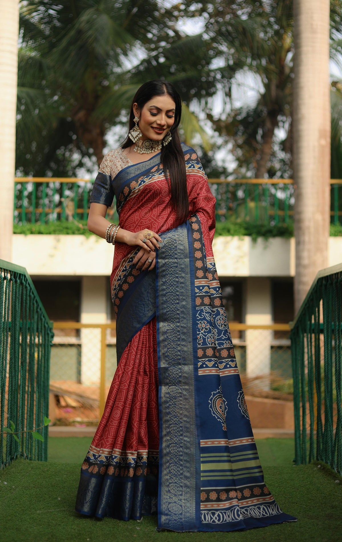 Mesmerizing Kalamkari digital Print design Red Color Saree