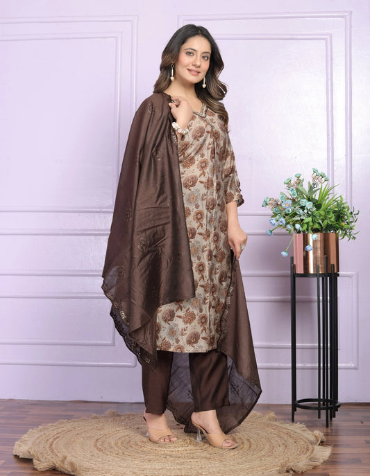 Superhit Brown Color Handwork Salwar Suit