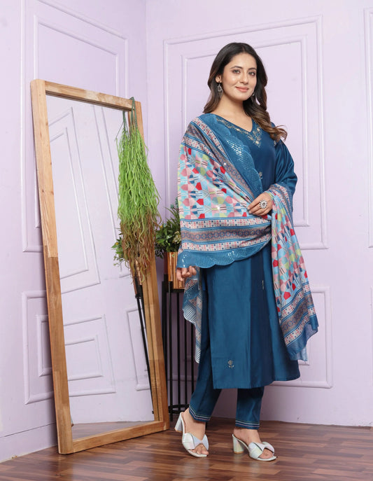 Exclusive Blue Color Hand Work Salwar Suit With Dupatta