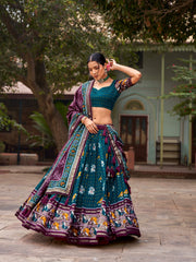 Presenting Patola Print With Foil Work Rama Color Lehenga Choli