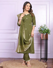 Reception Wear Mehendi Green Embroidery Work Salwar Suit