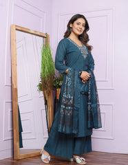 Party Wear Rusian Silk Blue Color Palazzo Suit