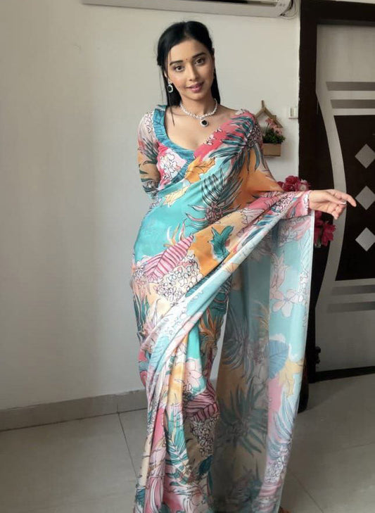 Ready To Wear Multi Color Digital Print Saree