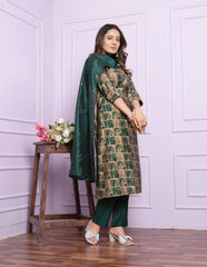 Preferable V Neck Green Silk Kurta Set