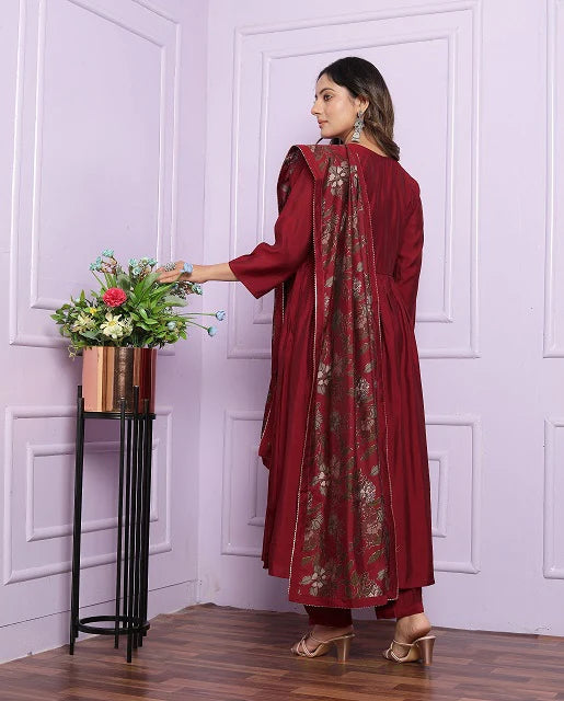 Lovely Red Color Gher Kurti With Afghani Style Suit