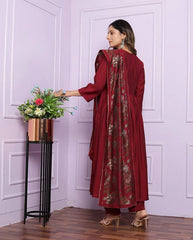 Lovely Red Color Gher Kurti With Afghani Style Suit