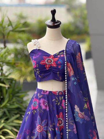 Ravishing Blue Digital Printed Lehenga Organza Choli