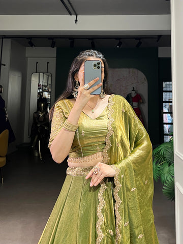 Mehndi Color Sequence Work Attractive Lehenga Choli