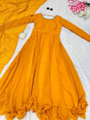 Festive Wear Shine Border Yellow Color Gown