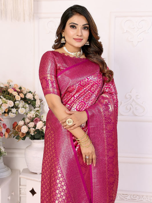 Decent Jari Silk Pink Color Saree