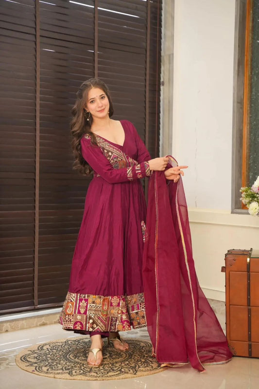 Decent Red Color Sequence Work Gown With Dupatta