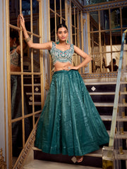 Wedding & Party Wear Gold Crush Teal Blue Color Lehenga Choli