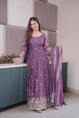 Alluring Purple Heavy Diamond Silk Embroidery Work Gown