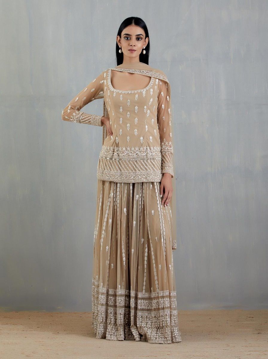Wonderful Beige Color Georgette Palazzo Suit