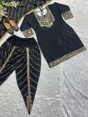 Good Looking Black Color Sequence Work Dhoti Suit