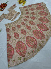 Trendy Peach Silk Embroidery Work Lehenga Choli