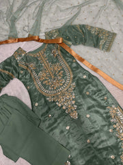 Gorgeous Pista Color Silk Embroidered Anarkali Suit