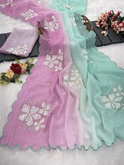Fantastic Embroidery Work Lavender & Sky Multi Color Saree