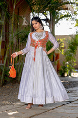Awesome Cording Work White Color Long Gown