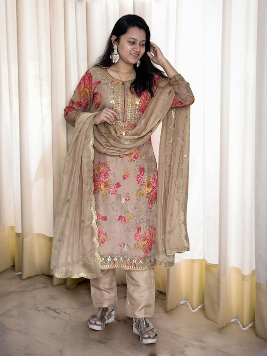 Good Looking Organza Beige Color Palazzo Suit