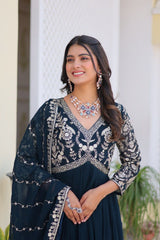 Preferable Georgette Teal Blue Color Gown