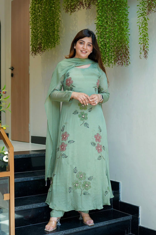 Exotic Green Color Digital Printed Anarkali Suit