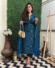 Adorable Reyon Teal Blue Color Salwar Suit