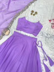 Purple Color Pearl Embellished Lehenga Set