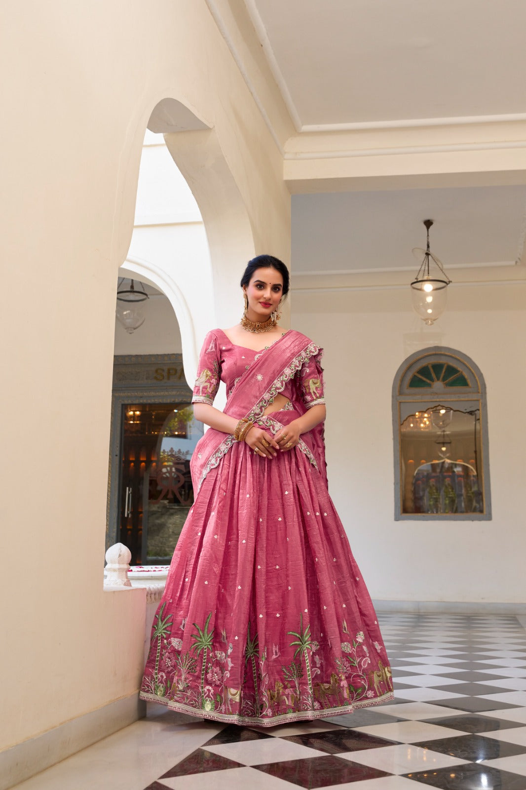 Designer Gold Crush Pink Color Lehenga
