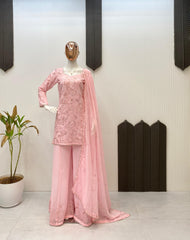 Alluring Pink Georgette Sequence Work Sharara Suit