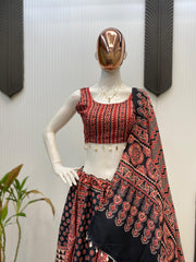 Ravishing Red Color Printed Kodi Lace Lehenga Choli