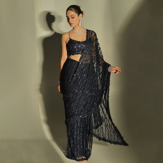 Party Wear Mono Net Black Color Party Wear Saree