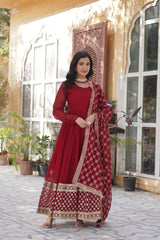 Adorable Embroidery Sequins Work Red Color Gown