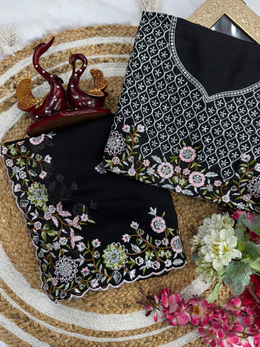 Amazing Black Rangoli Silk Embroidery Silk Saree