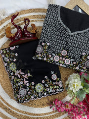 Amazing Black Rangoli Silk Embroidery Silk Saree