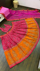 Peaceful Tapeta Silk Pink & Orange Color Lehenga Choli