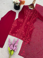 Georgette Sequence Work Red Color Palazzo Suit
