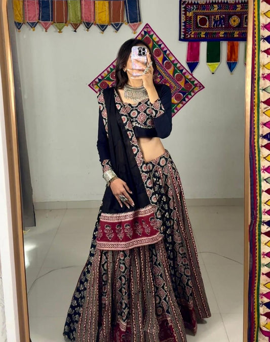 Glorious Black Color Printed Work Lehenga Choli