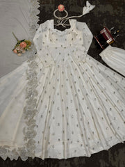 Function Wear Sequence Work White Color Anarkali Gown