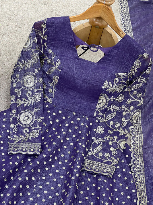 Stylish Purple Crunchy Silk Sequence Work Sharara Suit