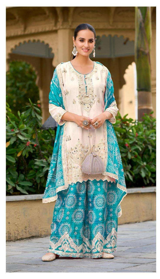 Embroidered Sequence Work Blue Color Sharara Sui