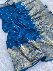 Designer Dola Silk Blue Color Saree