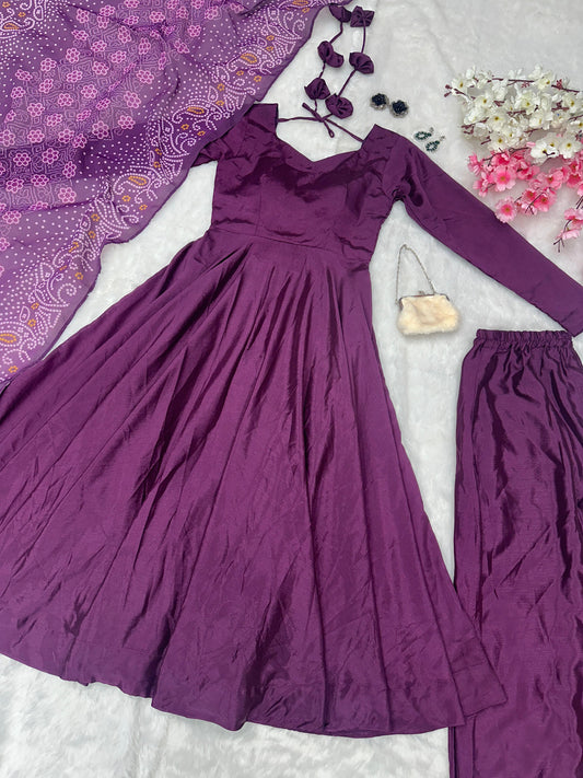 Awesome Purple Color Silk Anarkali Gown